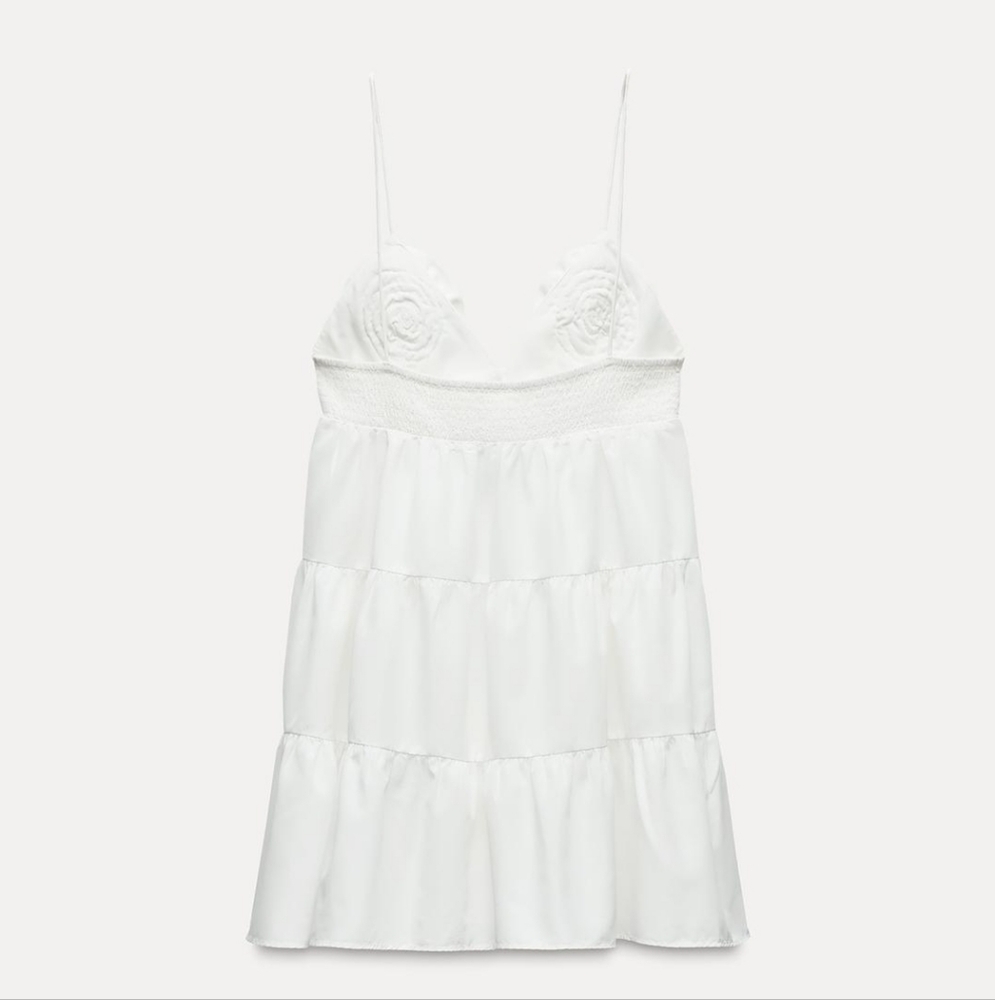 ZARA MINI DRESS WITH FLOWERS White - Picture 8 of 11
